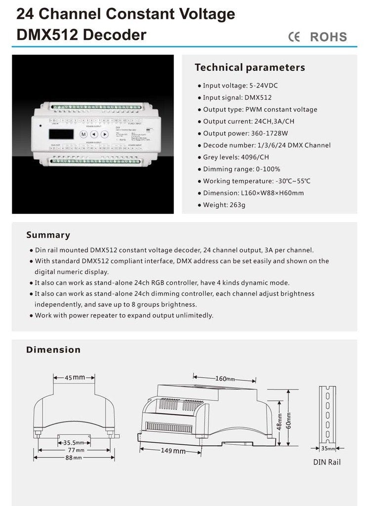 Nutbro 24 CH Constant Voltage DMX512 Decoder Din Rail Mounted 24 Channel 24CH RGB Controller 24ch Dimming Controller DC 5-24V - Image 2